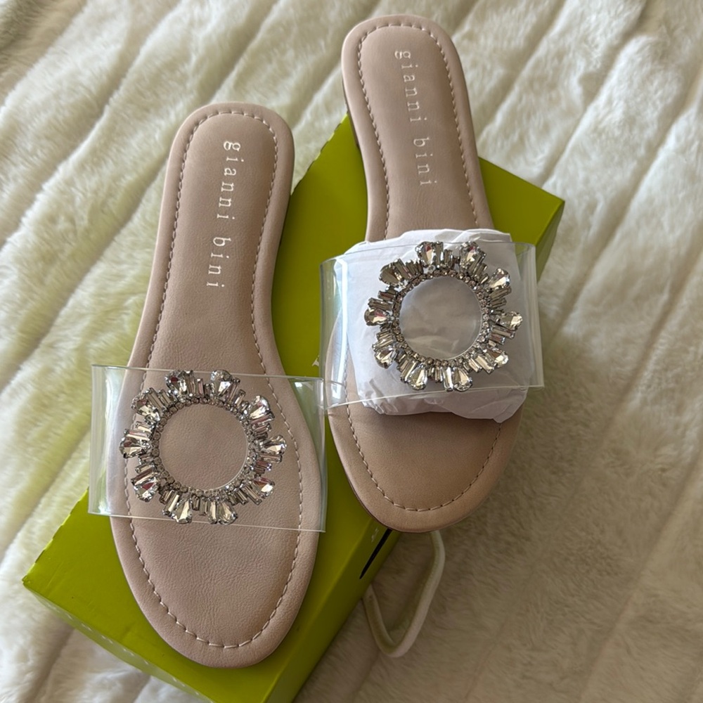Gianni Bini Beige Sandals with Crystal Accents